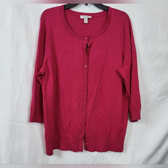 Dress Barn Woman Hot Pink Scoop Neck Button Front 3/4‎ Sleeve Cardigan Size 3X - Picture 1 of 5